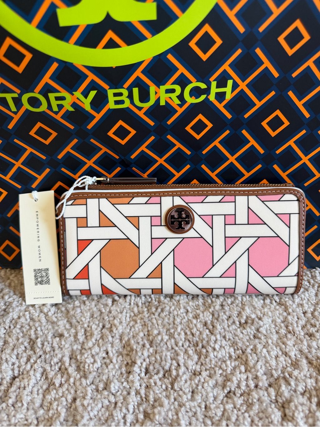 Tory Burch Nylon Basketweave Small Slim Envelope Wallet Basketweave Combo Tan